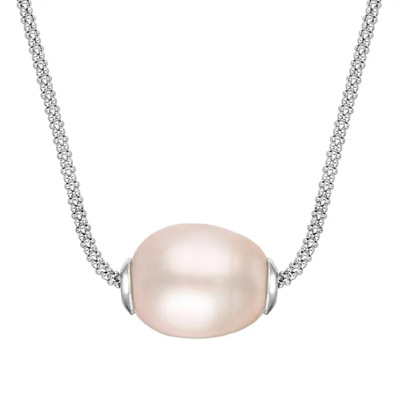 Sterling Silver Pink Baroque Single Pearl Bead Necklace sold by Jura Watches
