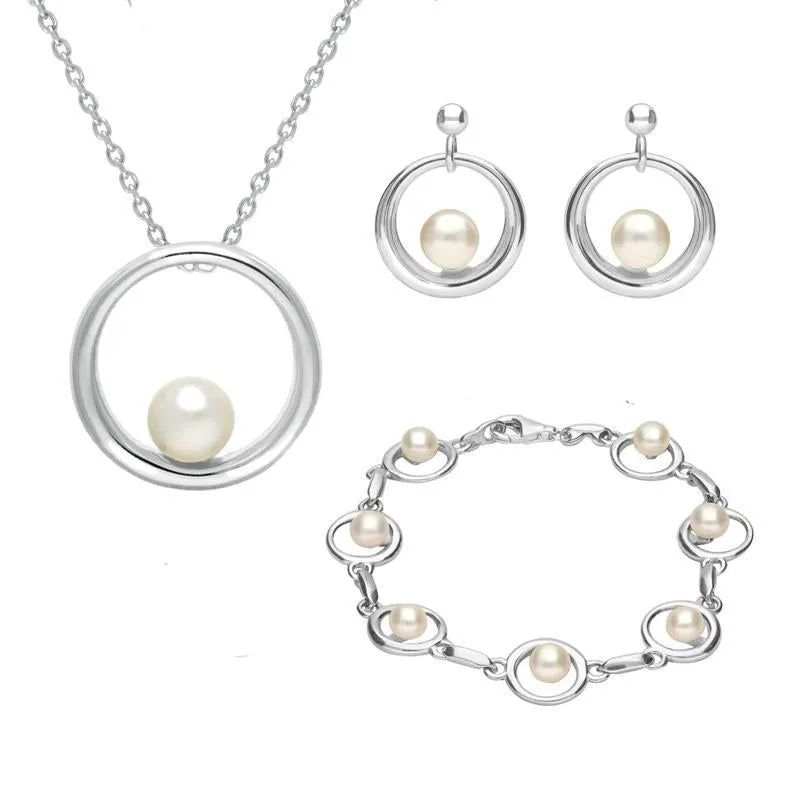 Sterling Silver Freshwater Pearl Circle Three Piece Set sold by Jura Watches