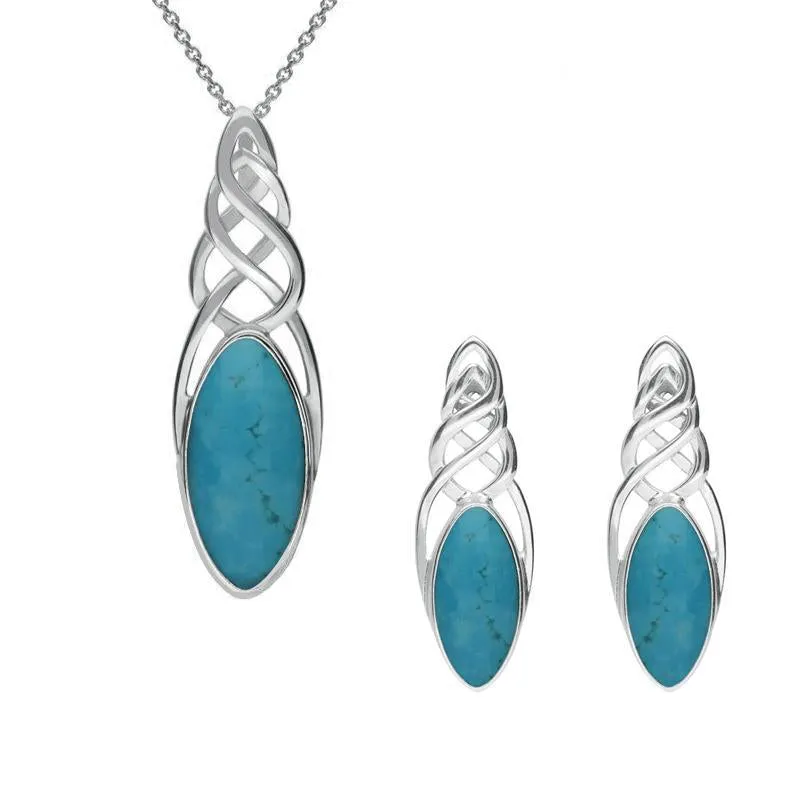 Sterling Silver Turquoise Marquise Pierced Long Two Piece Set sold by Jura Watches