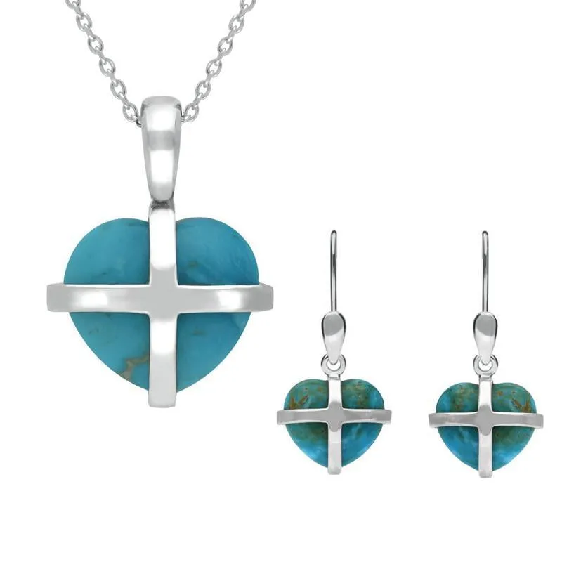 Sterling Silver Turquoise Small Cross Heart Two Piece Set sold by Jura Watches