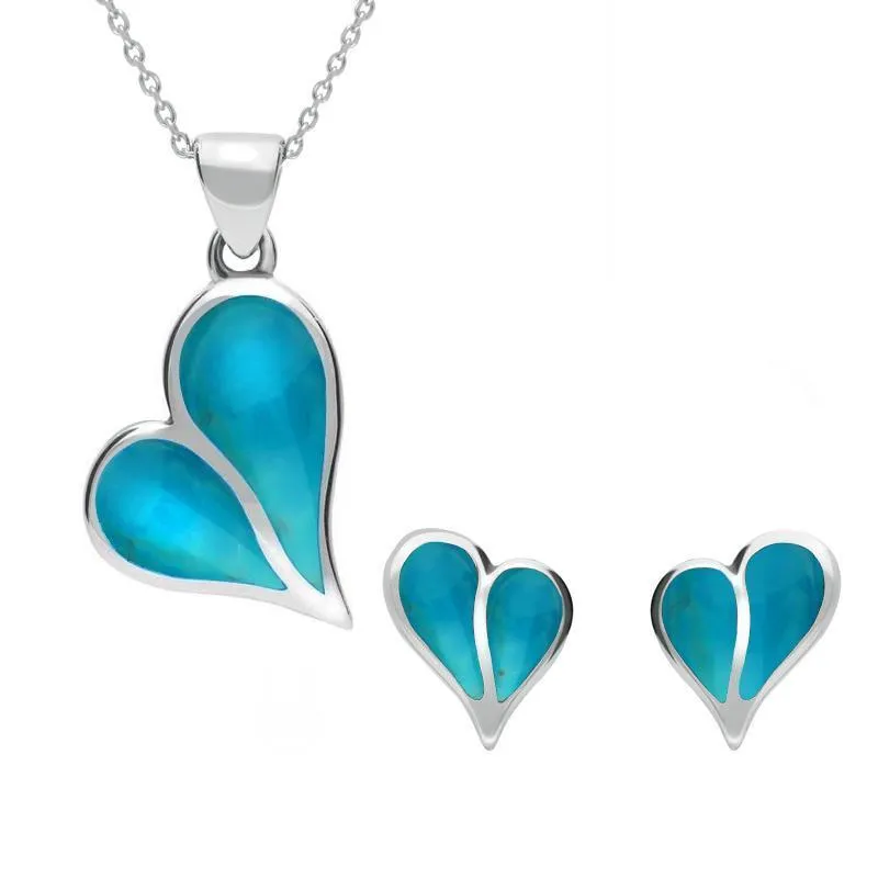 Sterling Silver Turquoise Split Heart Two Piece Set sold by Jura Watches