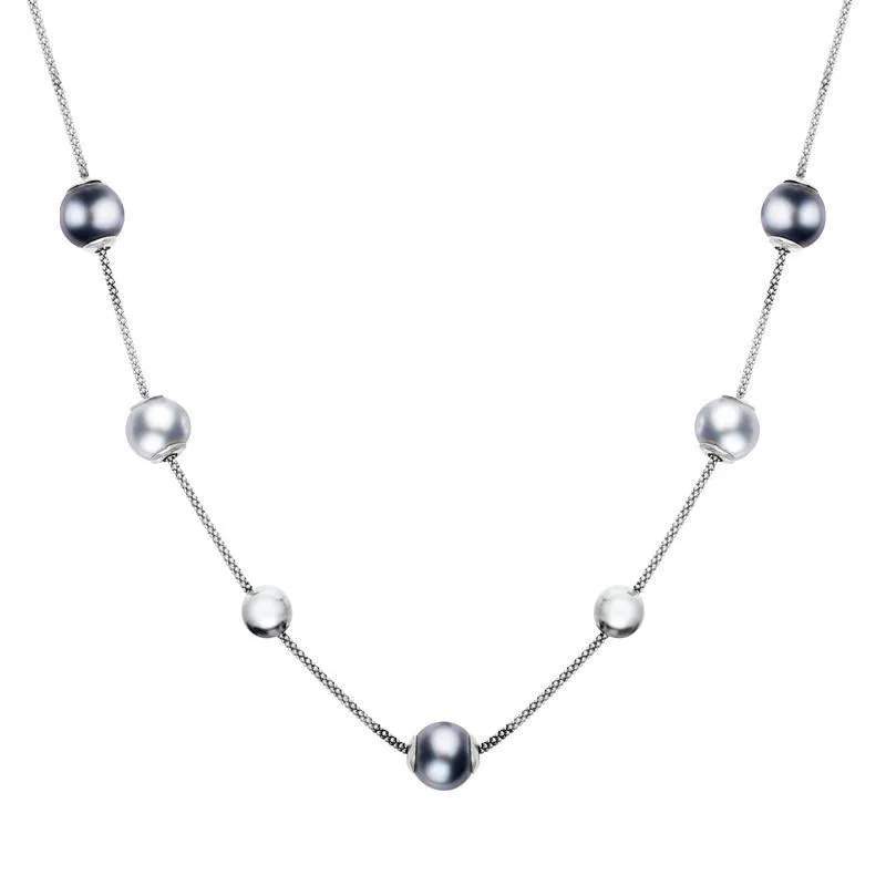Sterling Silver Black Grey Pearl Five Stone Bead Necklace sold by Jura Watches