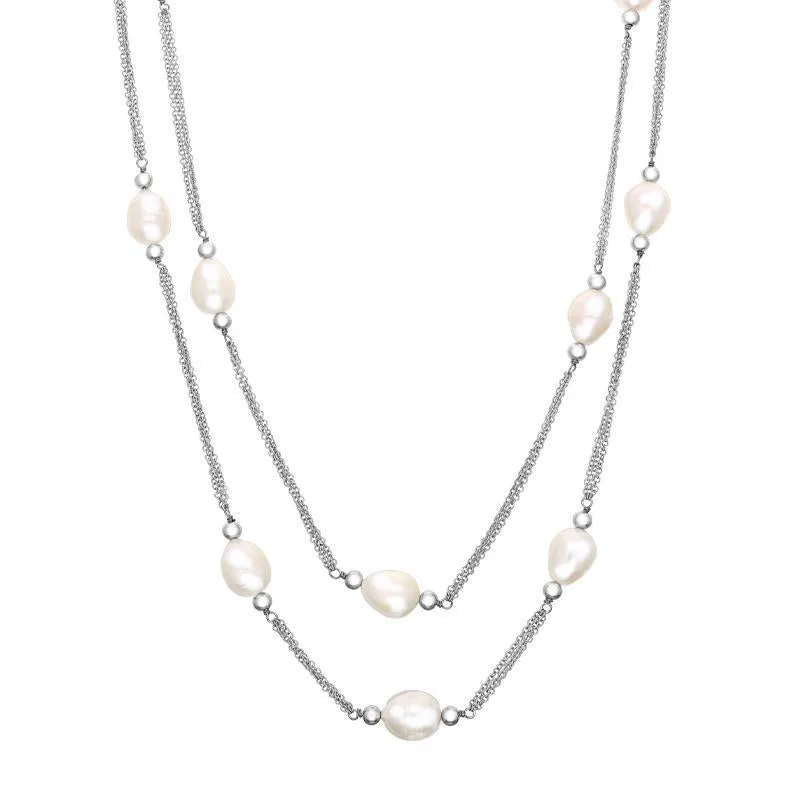 Sterling Silver White Pearl Twelve Stone Double Strand Necklace sold by Jura Watches