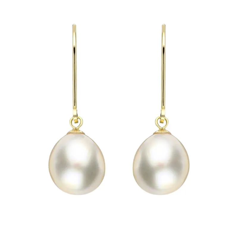18ct Yellow Gold White Pearl 9mm Lever Back Drop Earrings sold by Jura Watches