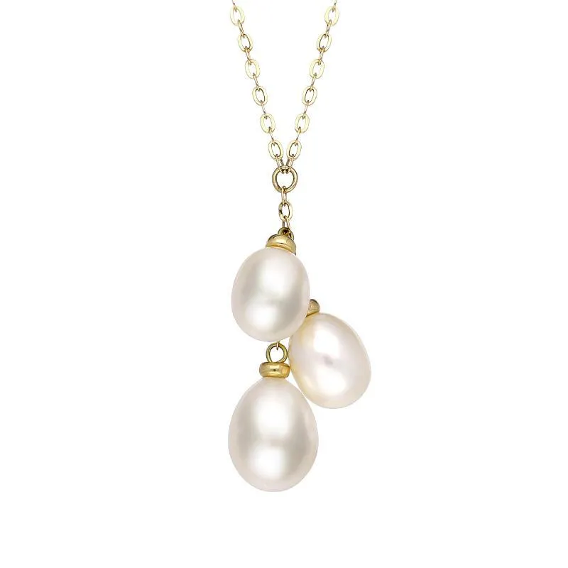 18ct Yellow Gold Three Stone White Pearl Necklace sold by Jura Watches