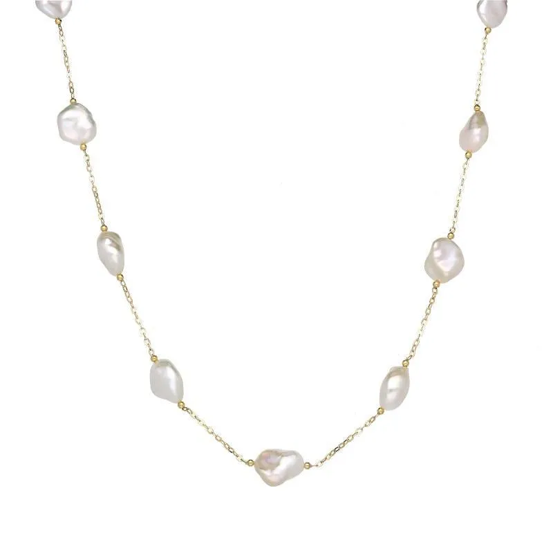 18ct Yellow Gold Eleven Stone White Pearl Cable Chain Necklace sold by Jura Watches