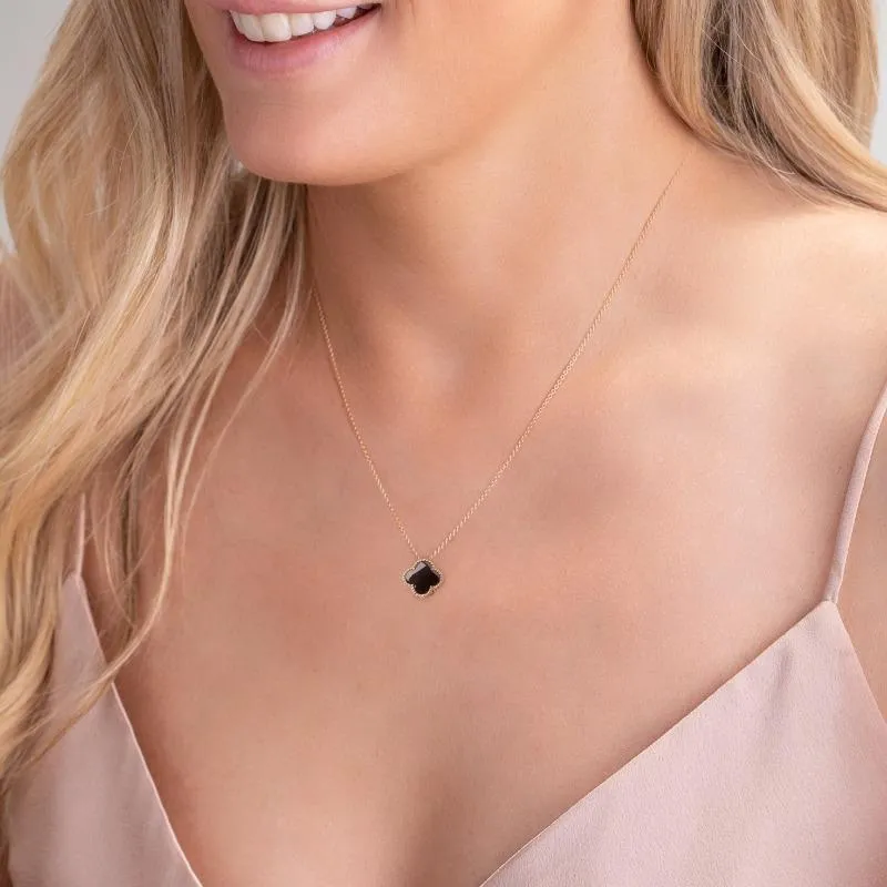 9ct Yellow Gold Whitby Jet Bloom Small Four Leaf Clover Ball Edge Chain Necklace sold by Jura Watches product image thumbnail 2