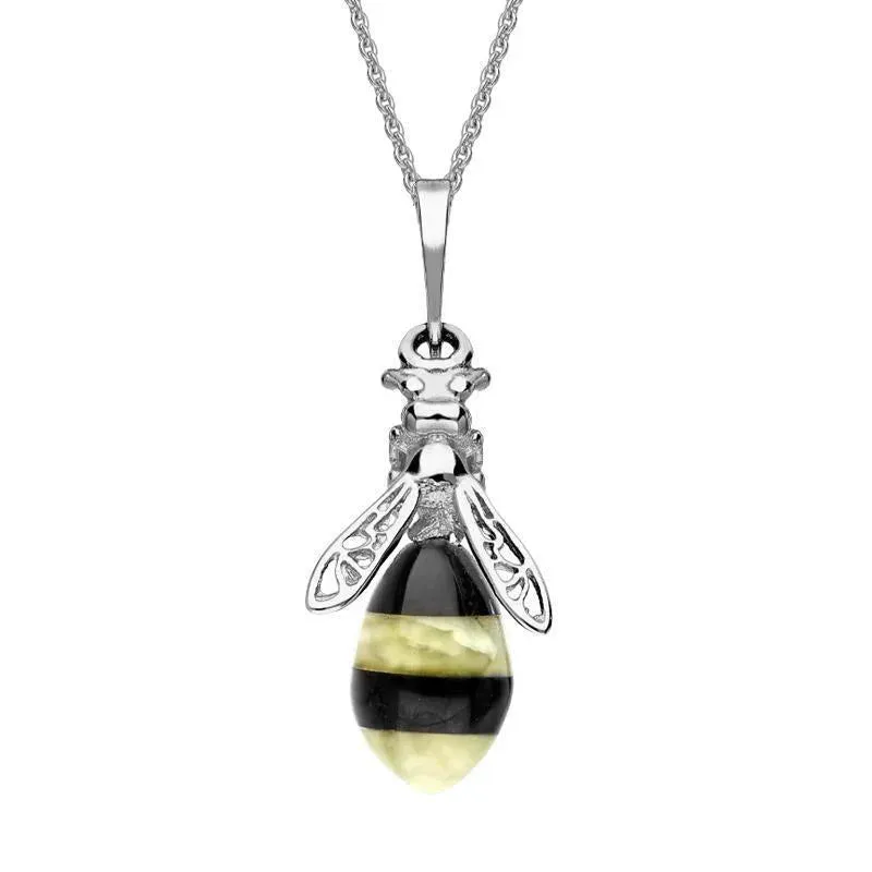 Sterling Silver Whitby Jet Amber Bee Drop Necklace sold by Jura Watches