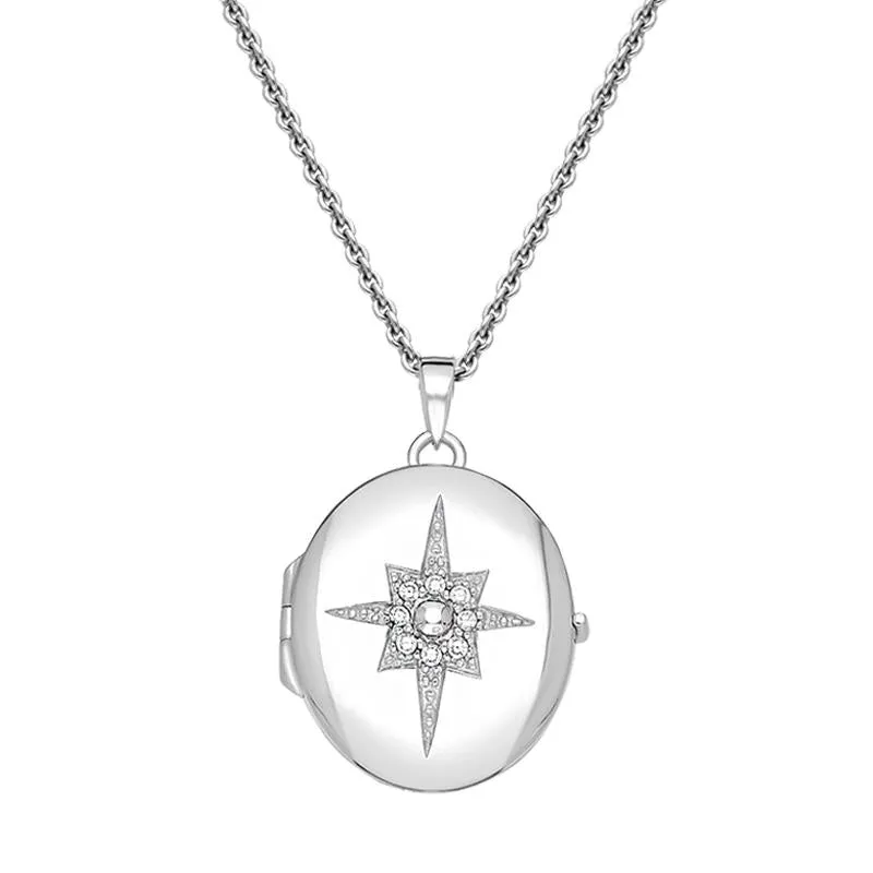 Sterling Silver Cubic Zirconia Star Centre Oval Keepsake Locket sold by Jura Watches