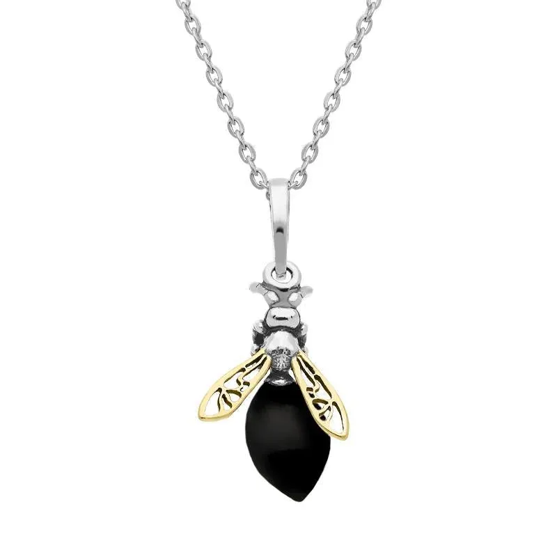 Yellow Gold Plated Sterling Silver Whitby Jet Bee Necklace sold by Jura Watches