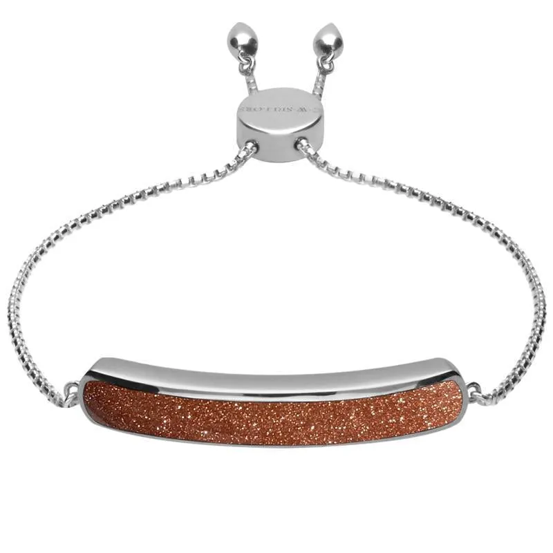 Sterling Silver Brown Goldstone Lineaire Long Bracelet sold by Jura Watches