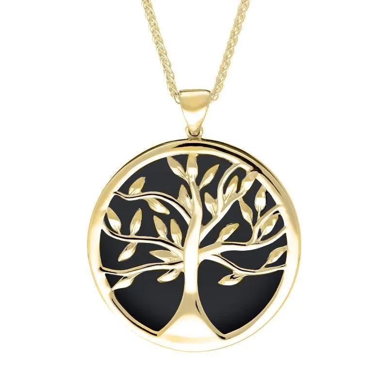 9ct Yellow Gold Whitby Jet Large Round Tree of Life Necklace sold by Jura Watches