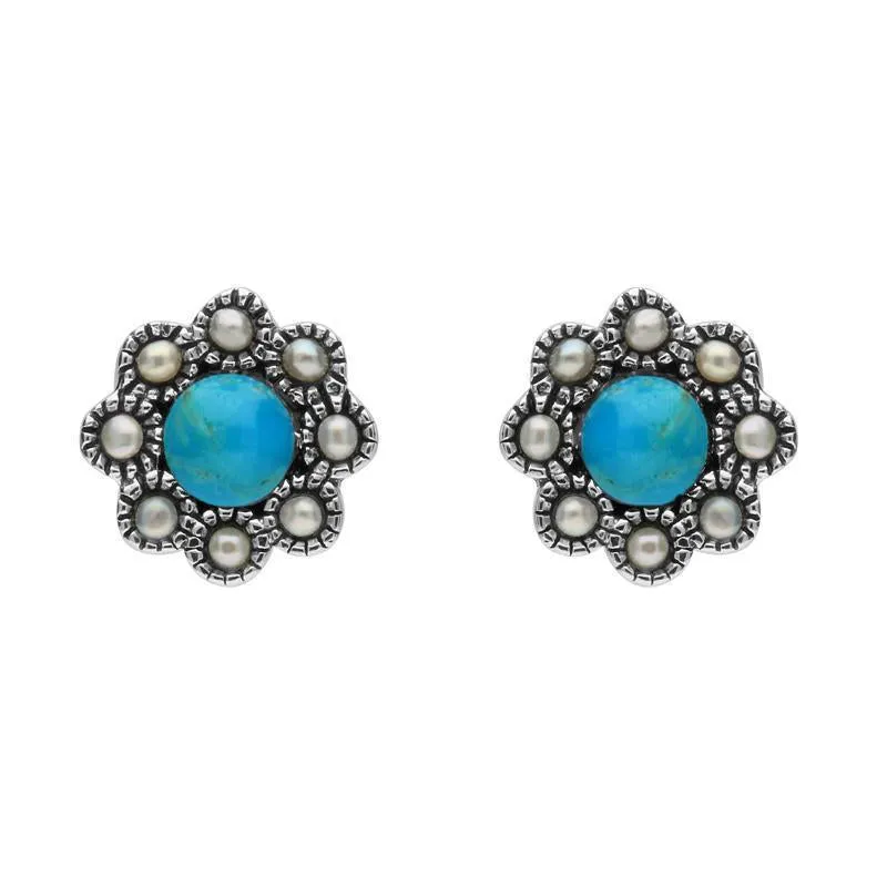 Sterling Silver Turquoise Pearl Round Edge Bead Stud Earrings sold by Jura Watches