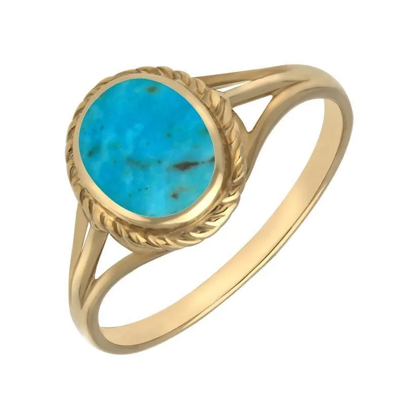 18ct Yellow Gold Turquoise Rope Edge Ring sold by Jura Watches