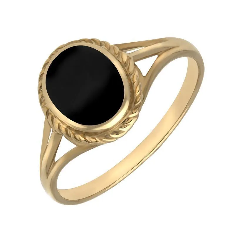 18ct Yellow Gold Whitby Jet Rope Edge Ring sold by Jura Watches
