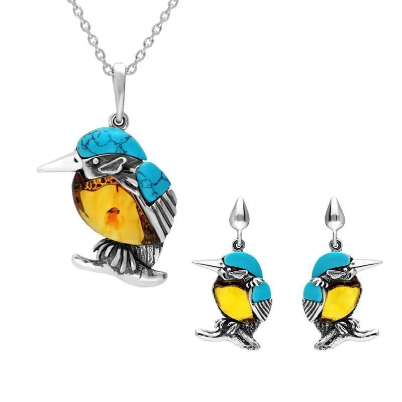 Sterling Silver Amber Turquoise Medium Kingfisher Two Piece Set sold by Jura Watches