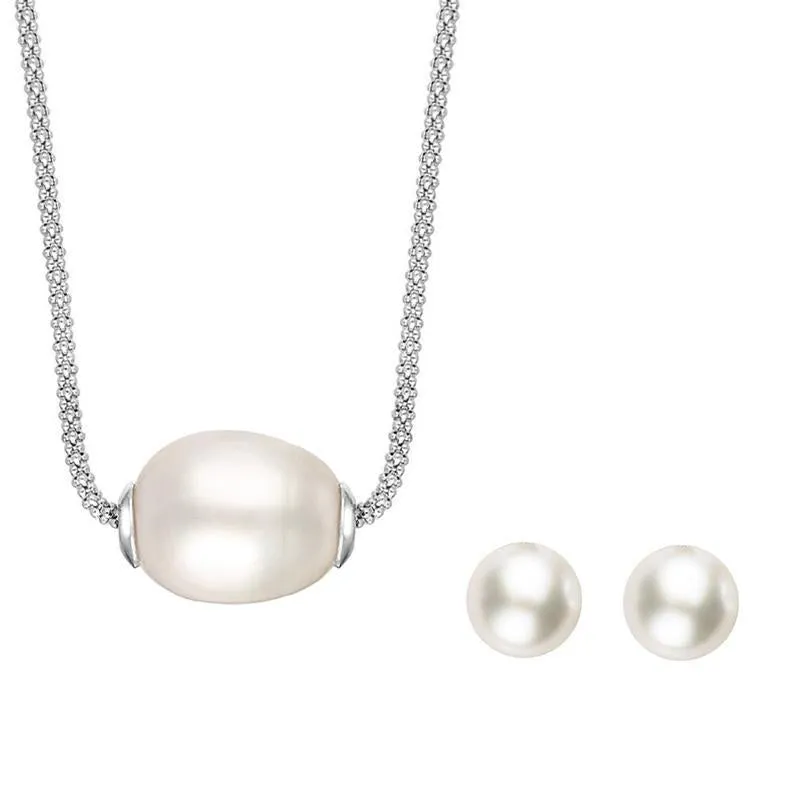 Sterling Silver White Freshwater Baroque Pearl Two Piece Set sold by Jura Watches