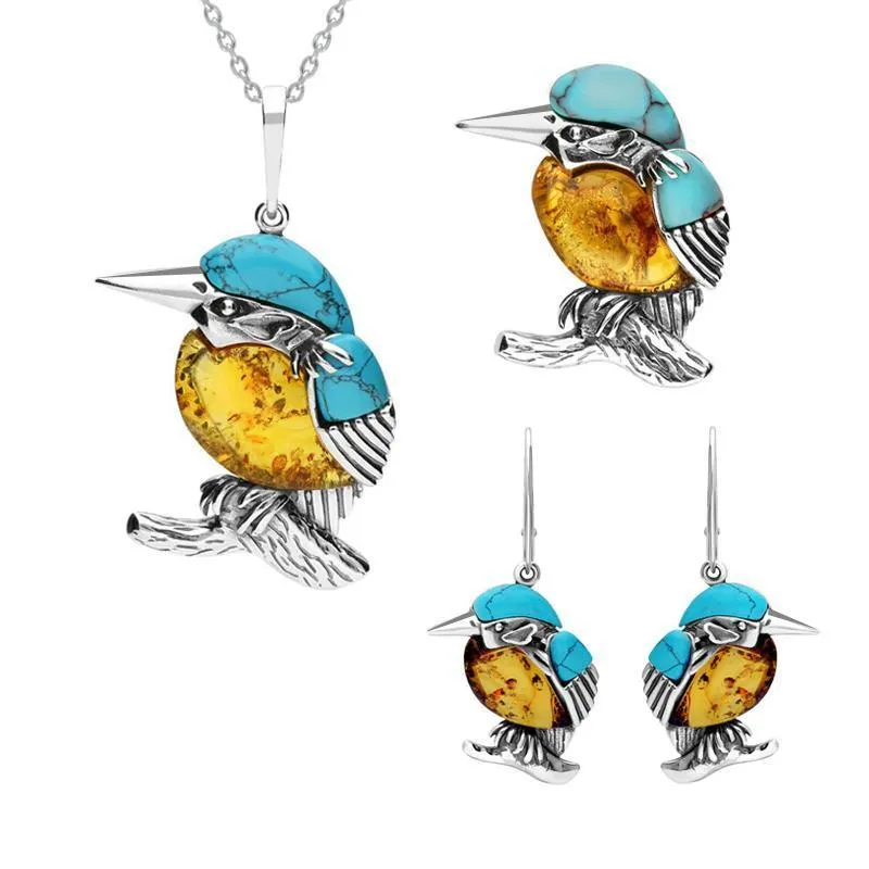 Sterling Silver Amber Turquoise Kingfisher Three Piece Set sold by Jura Watches