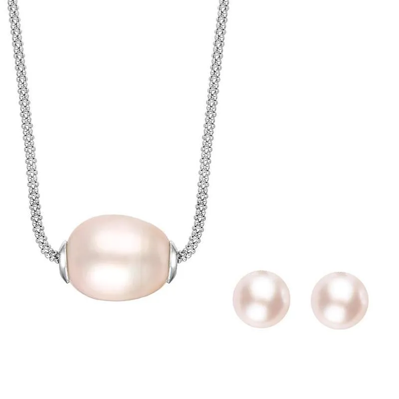Sterling Silver Pink Freshwater Baroque Pearl Two Piece Set sold by Jura Watches