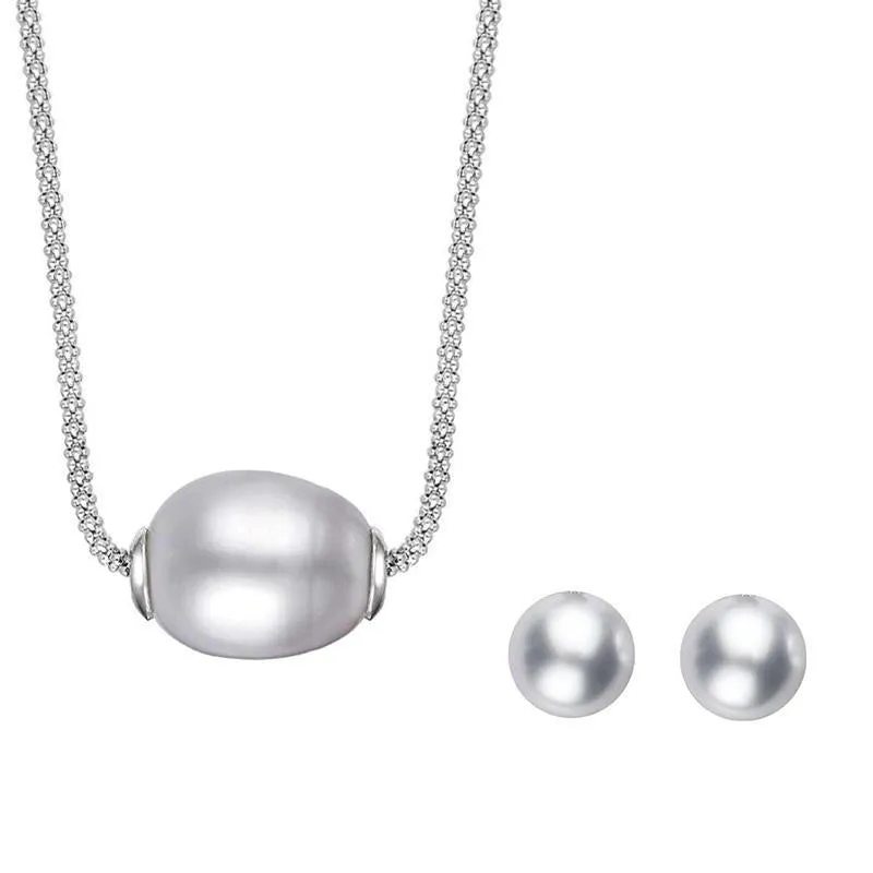 Sterling Silver Grey Freshwater Baroque Pearl Two Piece Set sold by Jura Watches