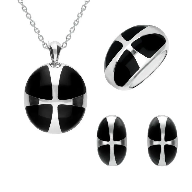Sterling Silver Whitby Jet Cross Ball Three Piece Set sold by Jura Watches