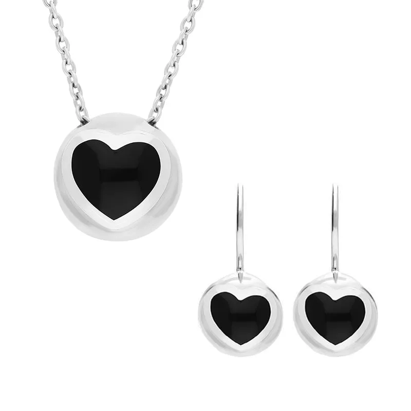 Sterling Silver Whitby Jet Heart Ball Two Piece Set sold by Jura Watches