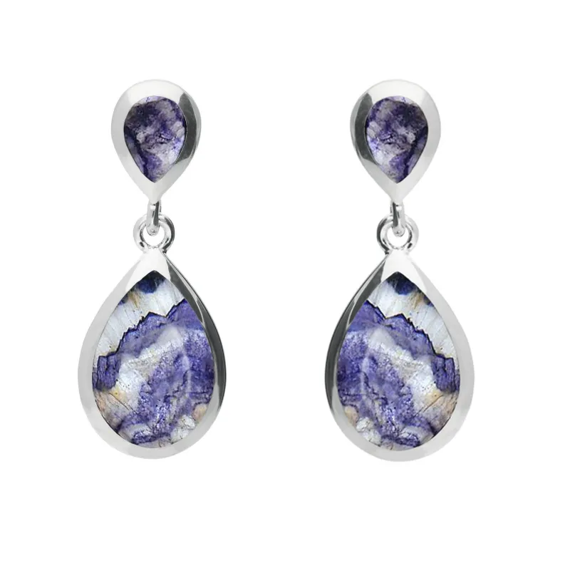 Sterling Silver Blue John Double Pear Drop Earrings sold by Jura Watches