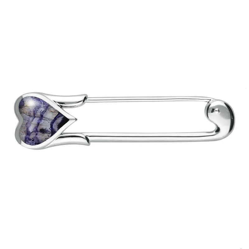 Sterling Silver Blue John Heart Safety Pin Brooch sold by Jura Watches