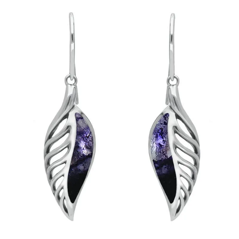Sterling Silver Blue John  Leaf Hook Drop Earrings sold by Jura Watches