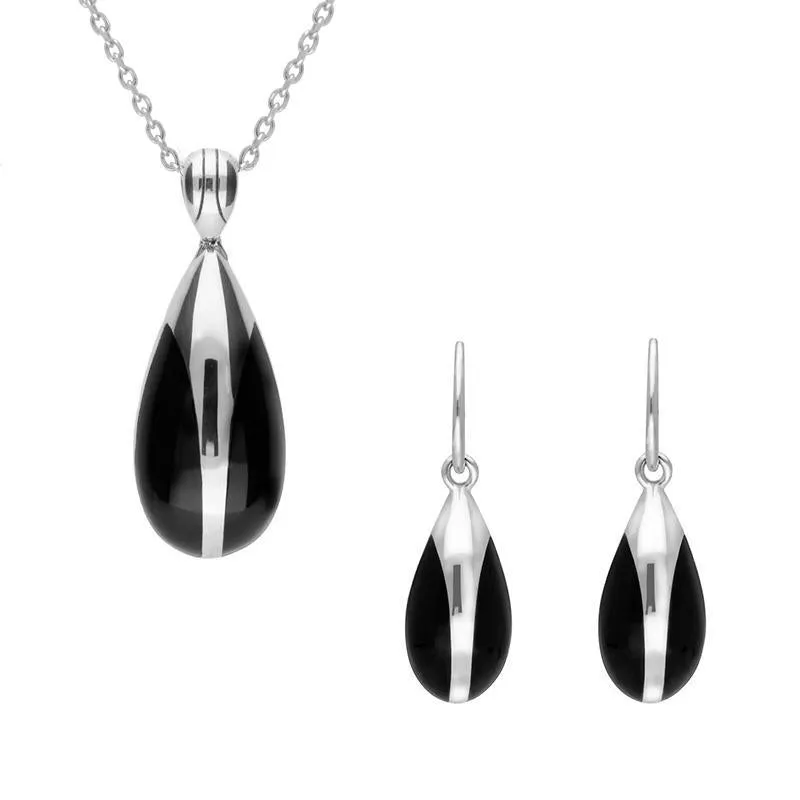 Sterling Silver Whitby Jet Pear Drop Two Piece Set sold by Jura Watches