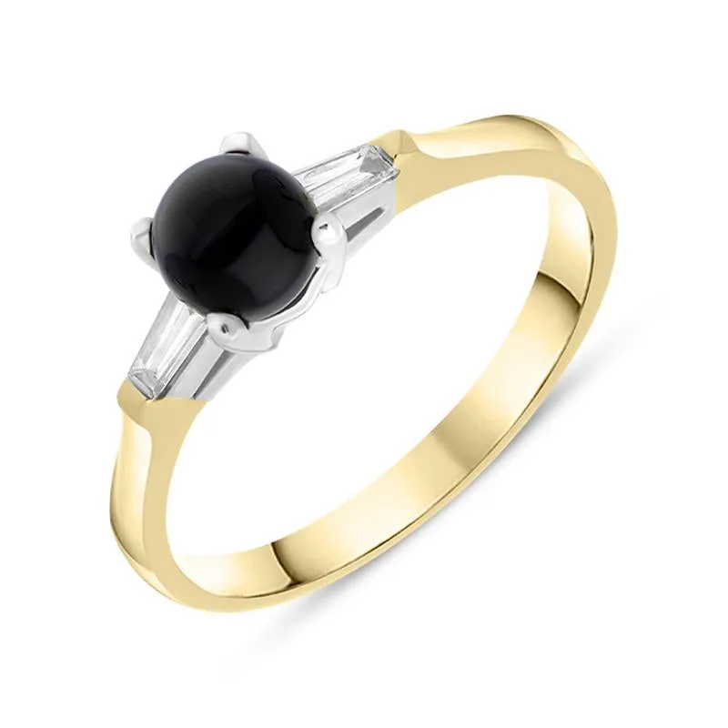 18ct Yellow Gold Whitby Jet 0.16ct Diamond Shoulder Ring sold by Jura Watches