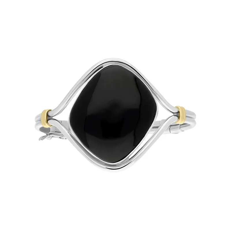 Sterling Silver 18ct Yellow Gold Whitby Jet Square Hinged Bangle sold by Jura Watches product image thumbnail 2