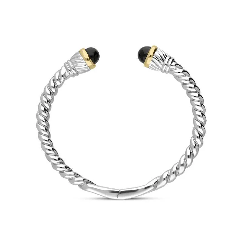 Sterling Silver Whitby Jet Bead Hinged Torc Twist Bangle sold by Jura Watches product image thumbnail 2
