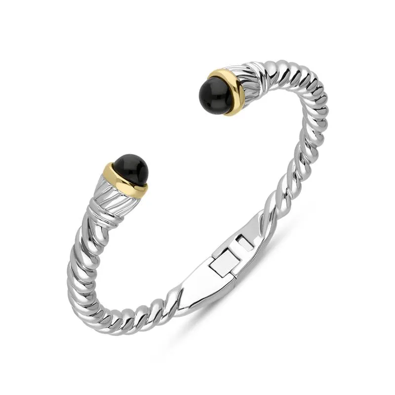 Sterling Silver Whitby Jet Bead Hinged Torc Twist Bangle sold by Jura Watches