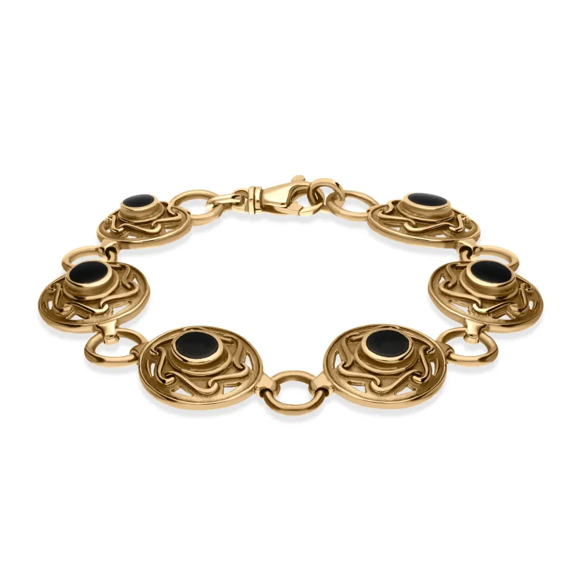 9ct Yellow Gold Whitby Jet 6 Stone Celtic Curl Bracelet sold by Jura Watches