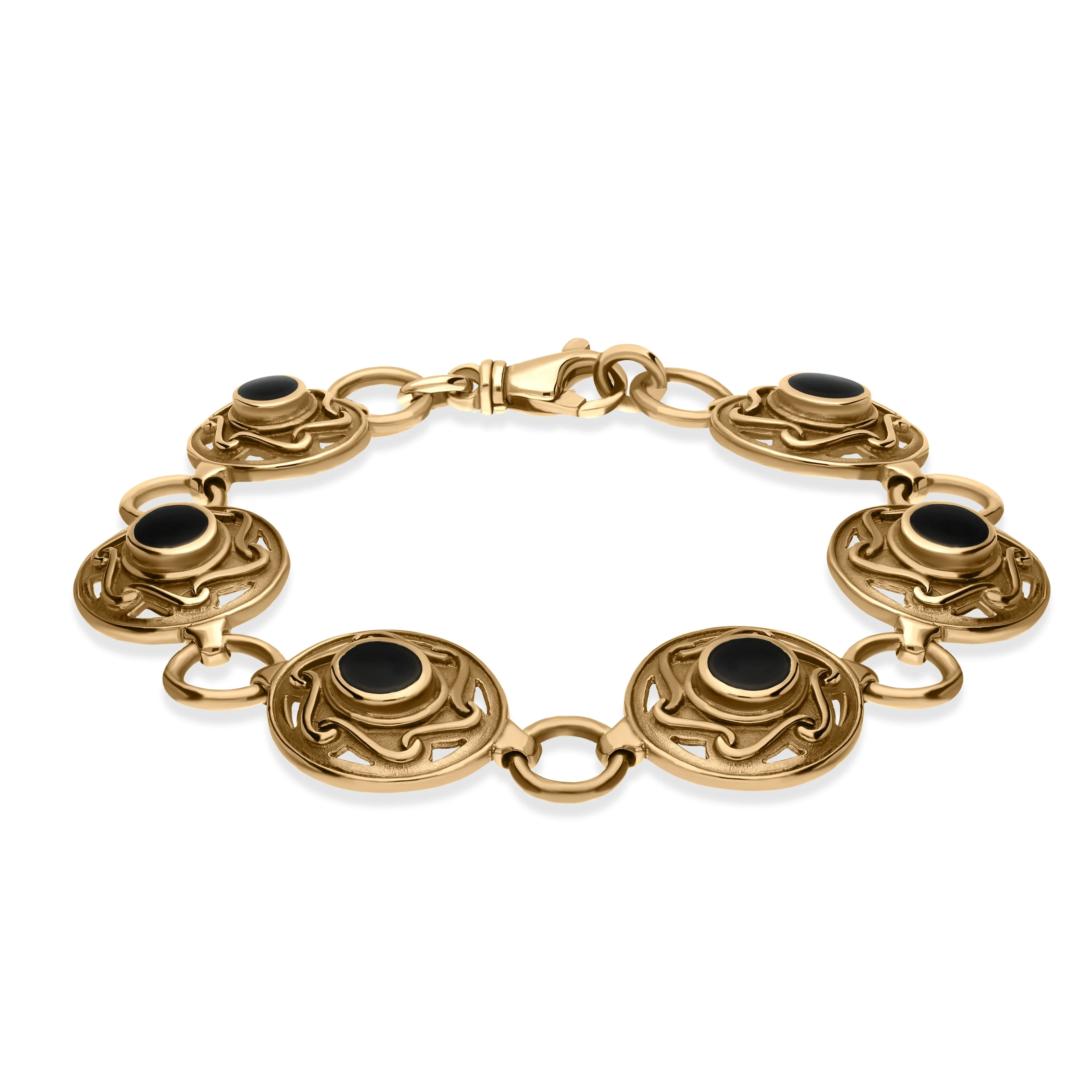 9ct Yellow Gold Whitby Jet 6 Stone Celtic Curl Bracelet sold by Jura Watches