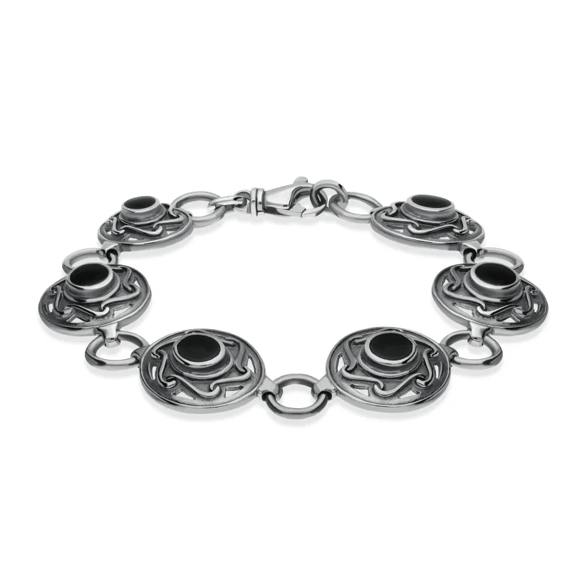 Sterling Silver Whitby Jet 6 Stone Celtic Curl Bracelet sold by Jura Watches