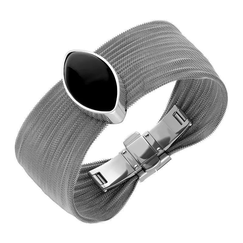 Sterling Silver Stainless Steel Whitby Jet Unique Marquise Mesh Bracelet D sold by Jura Watches