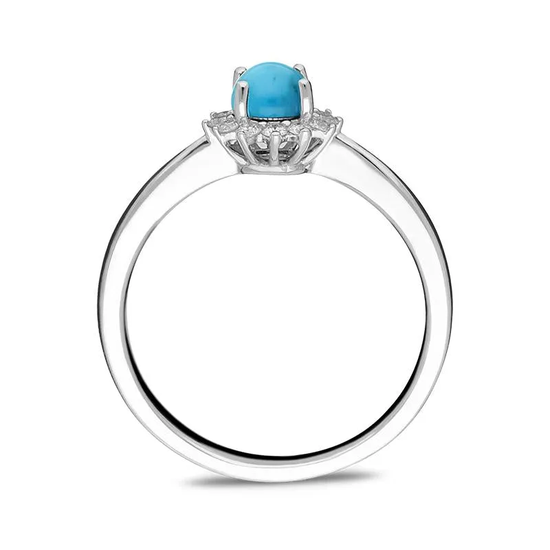 18ct White Gold Turquoise 0.18ct Diamond Flower Ring sold by Jura Watches product image thumbnail 2