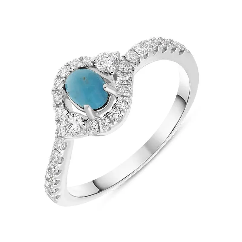 18ct White Gold Turquoise 0.37ct Diamond Halo Ring sold by Jura Watches