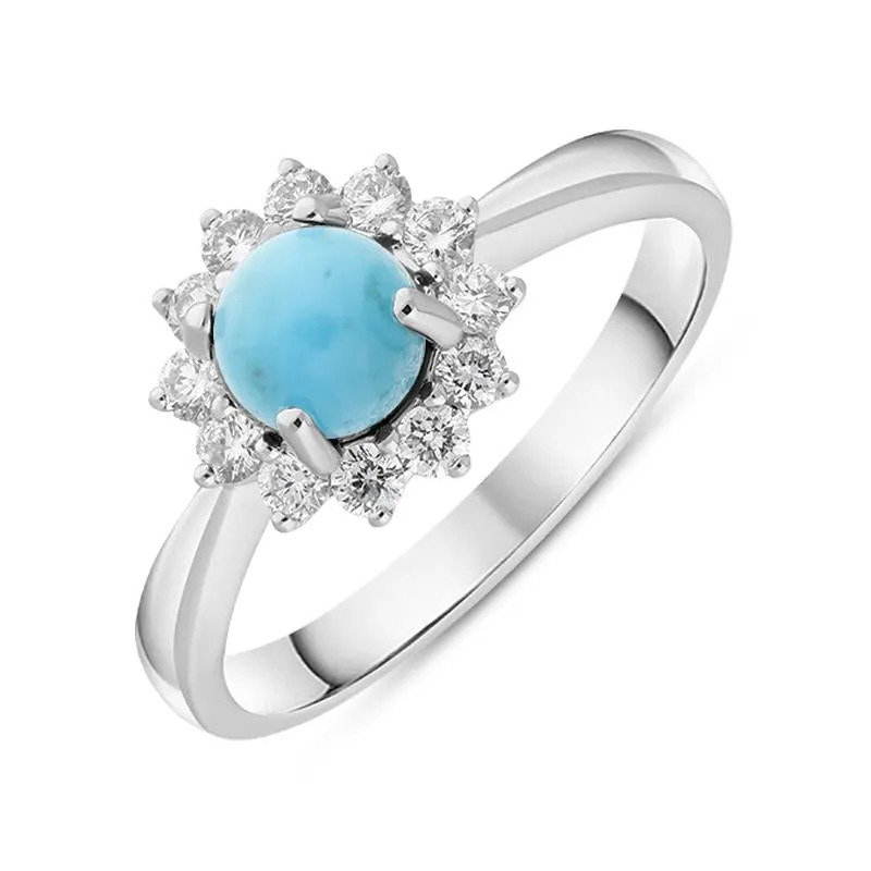 18ct White Gold Turquoise 0.40ct Diamond Flower Ring sold by Jura Watches