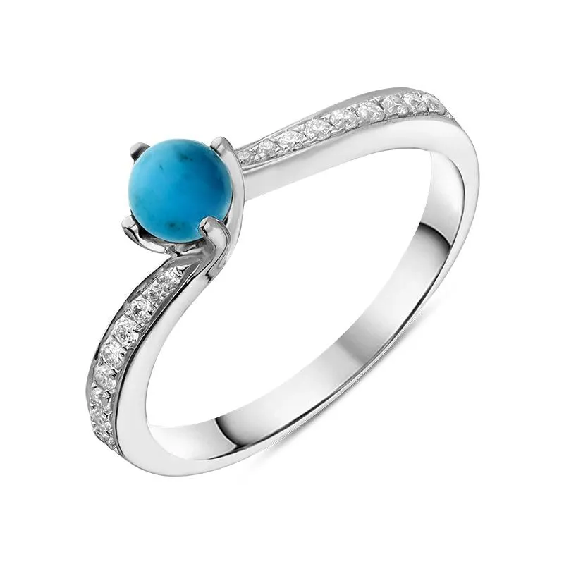 18ct White Gold Turquoise 0.12ct Diamond Twist Ring sold by Jura Watches