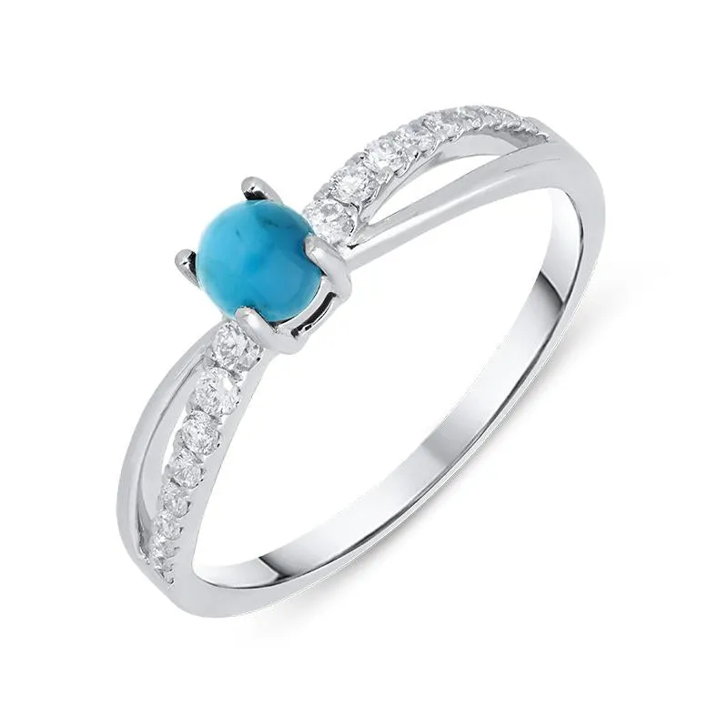 18ct White Gold Turquoise 0.16ct Diamond Split Shoulder Ring sold by Jura Watches