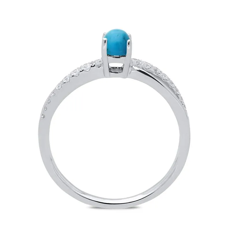 18ct White Gold Turquoise 0.16ct Diamond Split Shoulder Ring sold by Jura Watches product image thumbnail 2