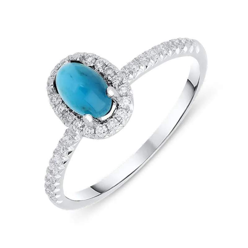 18ct White Gold Turquoise 0.27ct Diamond Halo Ring sold by Jura Watches