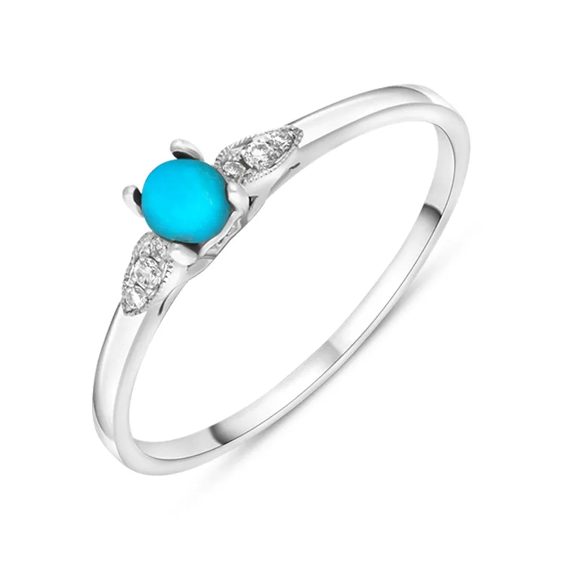 18ct White Gold Turquoise 0.05ct Diamond Milgrain Shoulder Ring sold by Jura Watches