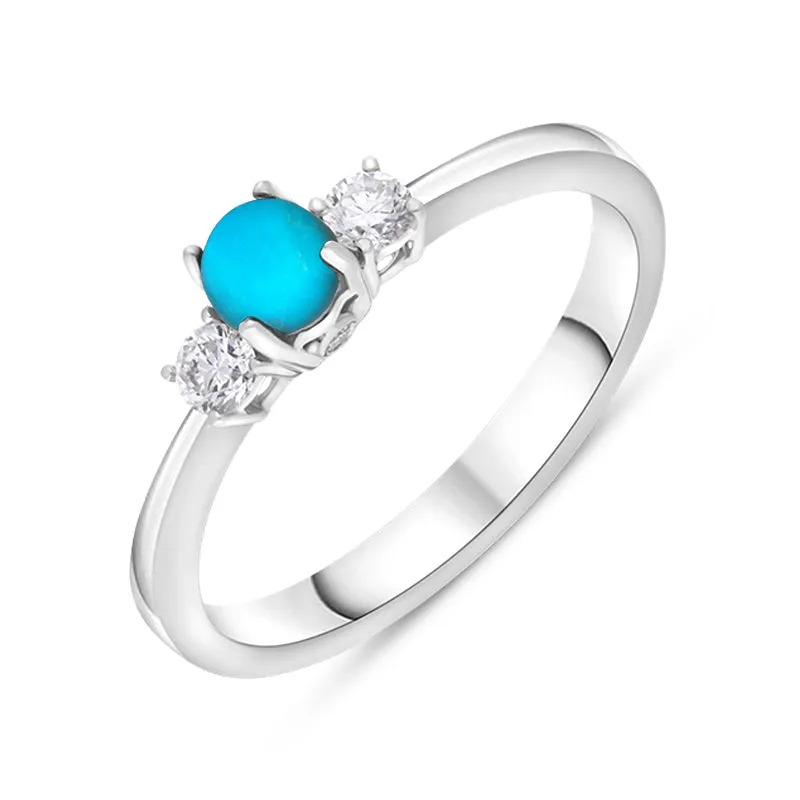18ct White Gold Turquoise 0.17ct Diamond Trilogy Style Ring sold by Jura Watches