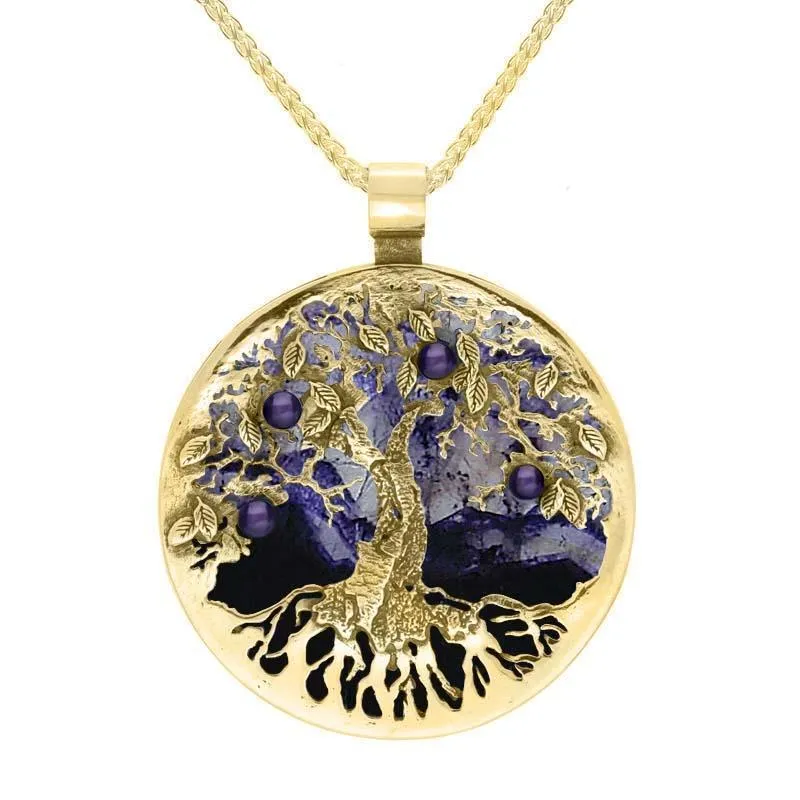 9ct Yellow Gold Blue John Large Round Tree Of Life Necklace sold by Jura Watches