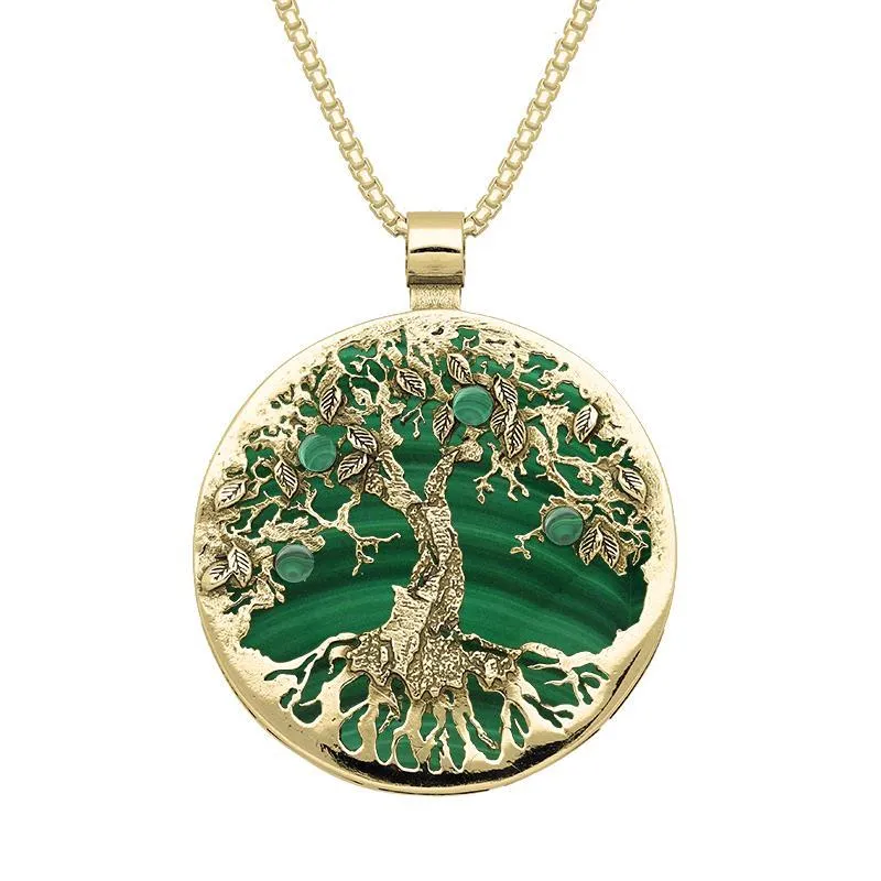 9ct Yellow Gold Malachite Large Round Tree Of Life Necklace sold by Jura Watches