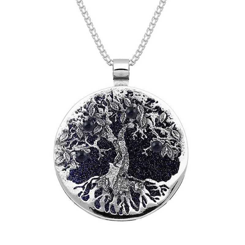 Sterling Silver Blue Goldstone Large Round Tree Of Life Necklace sold by Jura Watches